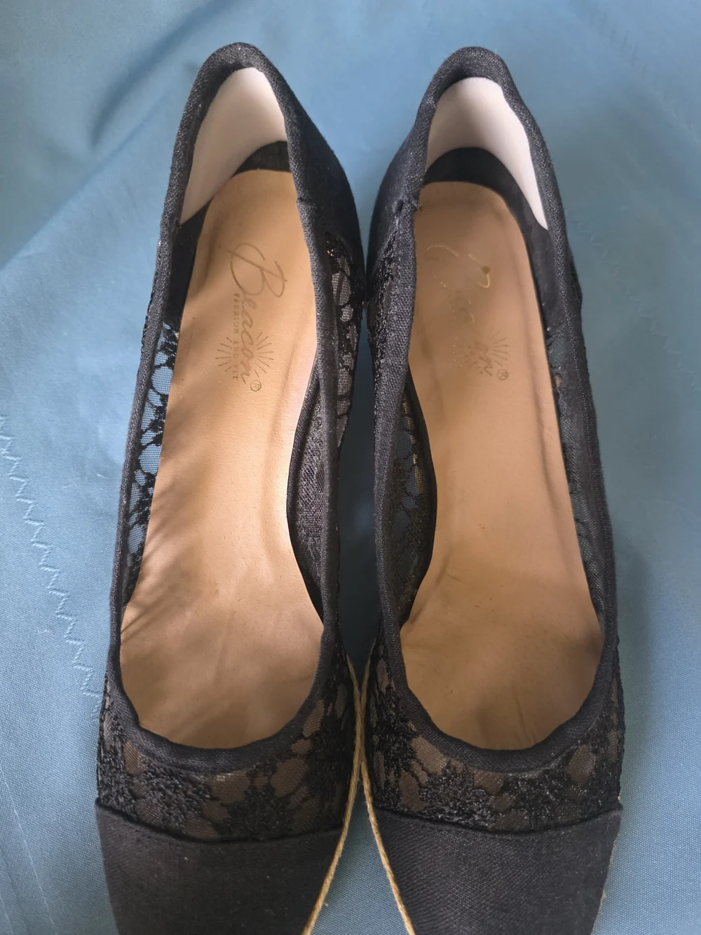 Beacon Black Lace Espadrille Wedge Heels  Size 10N
